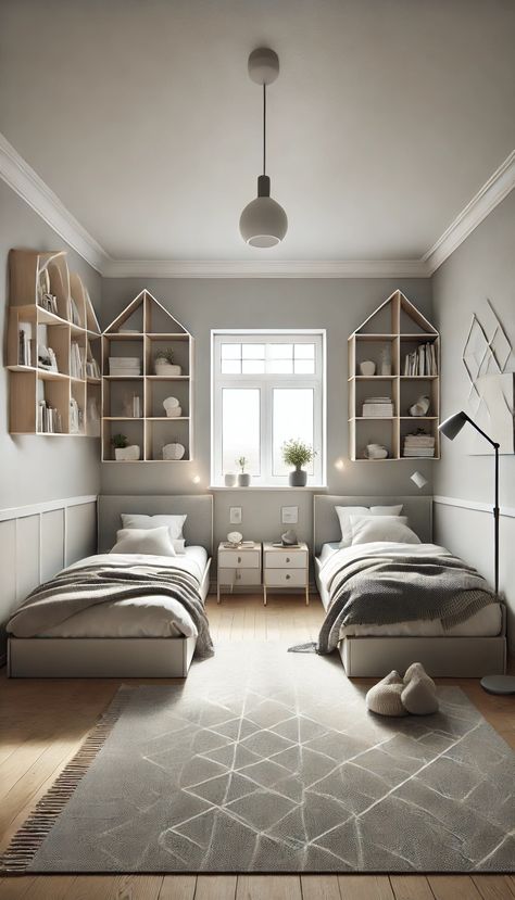 ✨ 17+ Shared Bedroom Decor Ideas for Kids & Teens: Get Inspired! Shared Girls Room, Kids Shared Bedroom, Shared Kids Room, Two Twin Beds, Colorful Bedding, Top Bunk, Wooden Nightstand, Twin Bedroom, Shared Bedroom