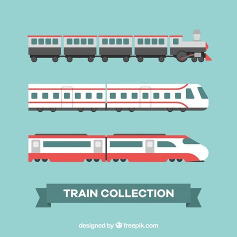 Modern train collection Free Vector Transport Images, Train Vector, Train Collection, Green Transportation, Train Illustration, Train Posters, 강아지 그림, Travel Stickers, Retro Cartoons