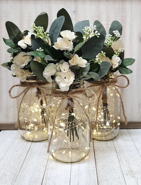 Table Top Wedding Decorations, Classic Rustic Wedding Decoration, Black And Gold Mason Jar Centerpieces, Wedding Ideas Outside Decorations, Eucalyptus Beach Wedding, Lace And Pearls Wedding Decorations, Unique Table Centerpieces Wedding, Geode Wedding Decor, Cheap Rustic Wedding Centerpieces