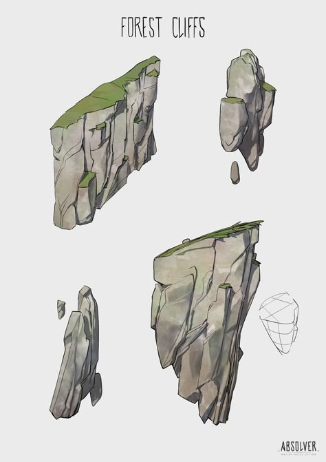 Environmental Art Sketch, Boulder Drawing, Forest Environment, Environment Sketch, Environment Reference, Props Concept, Concept Art Tutorial, Seni Dan Kraf, Landscape Concept