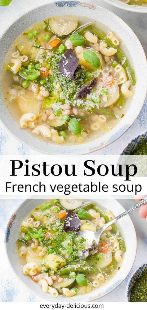 Pistou Soup, Summer Vegetable Soup, Vegetable Soups, French Soup, Basil Olive Oil, Vegetable Soup Healthy, Summer Soup, Olive Oil Garlic, Vegetarian Soup