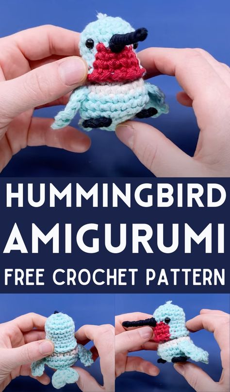 Crochet Hummingbird Amigurumi Hummingbird Amigurumi, Hummingbird Crochet Pattern, Amigurumi Tutorial Step By Step, Crochet Hummingbird, Hummingbird Crochet, Crochet Totoro, Hummingbird Pattern, Crochet Bat, Penguin Pattern