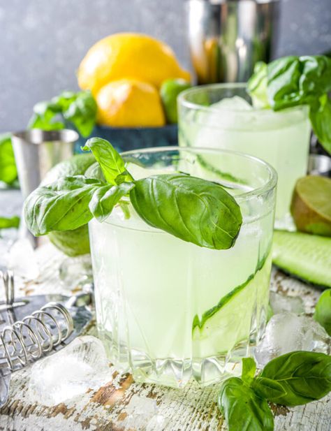 Gin Basil Smash, Low Cal Cocktail, Greyhound Cocktail, Cucumber Cocktail, Basil Smash, Apple Cocktail, Lemon Cucumber, Unique Cocktails, Cucumber Recipes