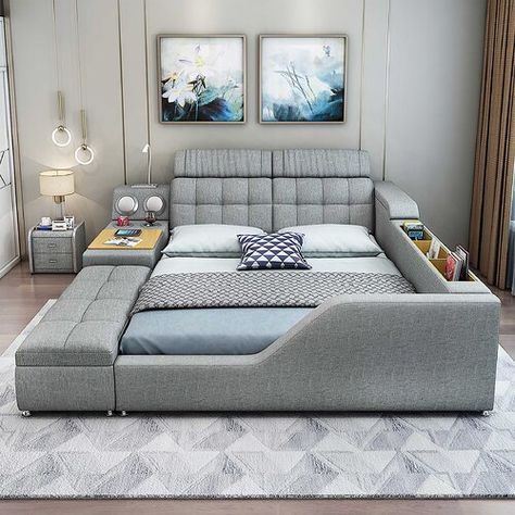 Tech Furniture, Queen Size Bed Sets, Adult Playground, Tufted Platform Bed, Unique Bedroom Design, Side Shelves, Apartment Checklist, Unique Bedroom, Smart Bed