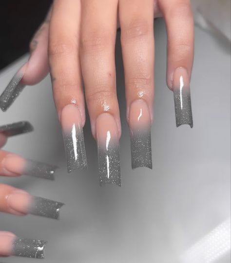 Grey Nails French Tip, Nails French Tip, Grey Nails, Gray Nails, Long Acrylic, Nails French, Birthday Nails, Dope Nails, Long Acrylic Nails