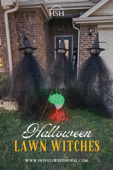 diy halloween, halloween lawn decor, halloween yard decor, diy lawn witches, halloween witches, halloween decor Diy Witch Lawn Decor, Diy Life Size Witch, Diy Witches Outdoor Decor, Lawn Witches Diy, Diy Outdoor Witch, Diy Yard Witches, Witch Yard Decorations, Front Yard Halloween Ideas Diy, Diy Witch Decorations Outdoor