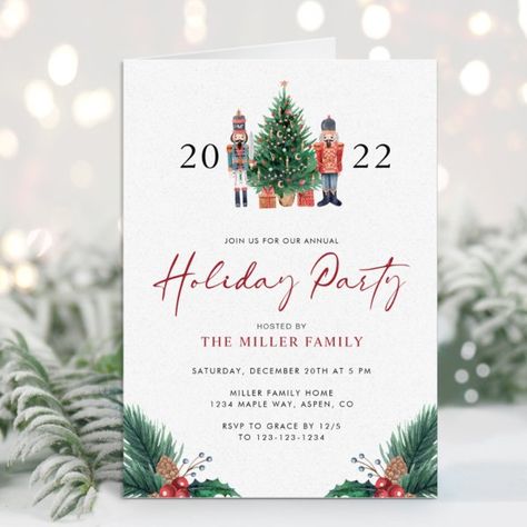 Watercolor Botanical Holiday Party Invitations Holiday Brunch Invitations, Holiday Open House Invitations, Watercolor Nutcracker, Christmas Bridal Shower Invitations, Nutcracker Christmas Party, Hosting Holiday Party, Christmas Party Host, Nutcracker Collection, Open House Invitation