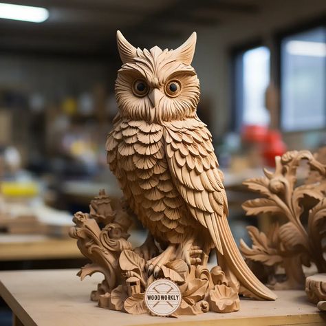 Pine owl carving Owl Wood Carving Patterns, Carved Owls Wood Sculpture, Wizard Carving, Owl Wood Carving, Owl Carving, Tree Carvings, Popeye And Olive, Inktober Ideas, Carving For Beginners