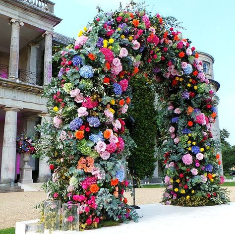 Massive Colorful Wildflower Arch Grand Entrance – shared on Wild at Heart Luxurious Flowers, Floral Canopy, Wildflower Party, Late Summer Wedding, Floral Archway, Lush Wedding, Late Summer Weddings, Flower Arch, Wedding Arches