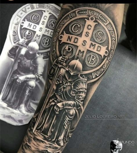 Religious Tattoos For Men, Religion Tattoos, Cycling Tattoo, Saint Tattoo, Beautiful Tattoo Designs, Atlas Tattoo, Archangel Tattoo, Celtic Cross Tattoos, Knight Tattoo