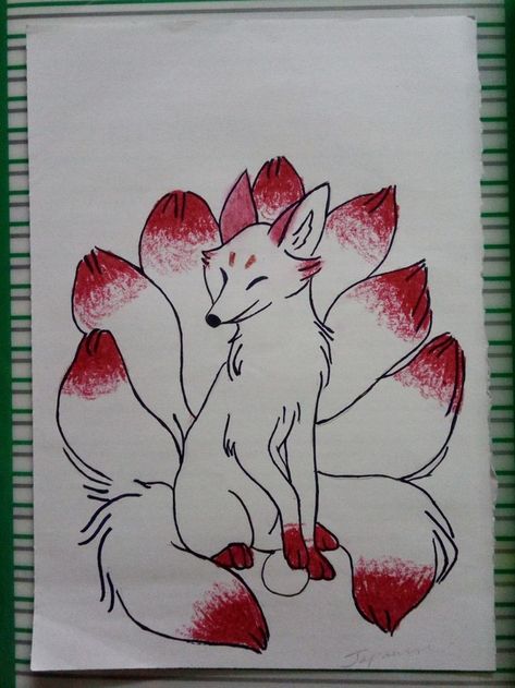 Japanese nine tailed fox. kyūbi no kitsune. #art#artistoninstagram#drawing#ninetailedfox#myth#legends Kitsune Art, Fox Sketch, Nine Tailed Fox, Fox Art, Rooster, Fox, Drawings, Anime, Animals