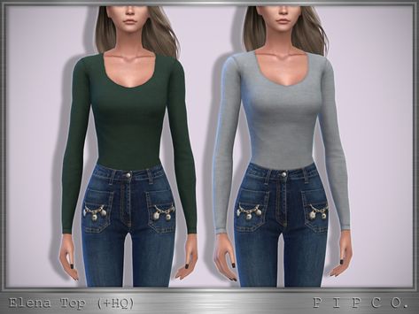 The Sims Resource - Elena Top (Tucked). Sims 4 Henley Top, Sims 4 Cc Long Sleeve Crop Top, Sims 4 Women Shirts Cc, Sims 4 Cc Elena Gilbert Clothes, Sims 4 Long Sleeve Shirt, Sims 4 Cc Long Sleeve Shirt, The Sims 4 Shirts, Sims 4 Cc Tops Shirts, Sims Cc Shirts