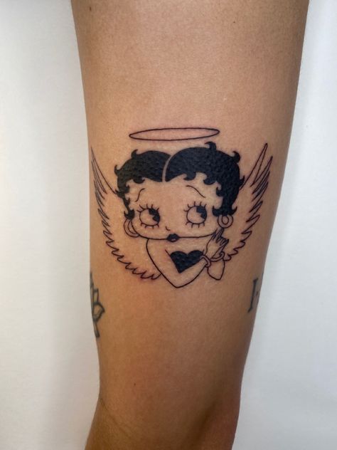 Betty Boop Angel Wings, Betty Book Tattoo, Betty Boop Angel Tattoo, Betty Boop Tattoo Ideas, Betty Pop, Betty Boop Tattoo, Halo Tattoo, Betty Boop Tattoos