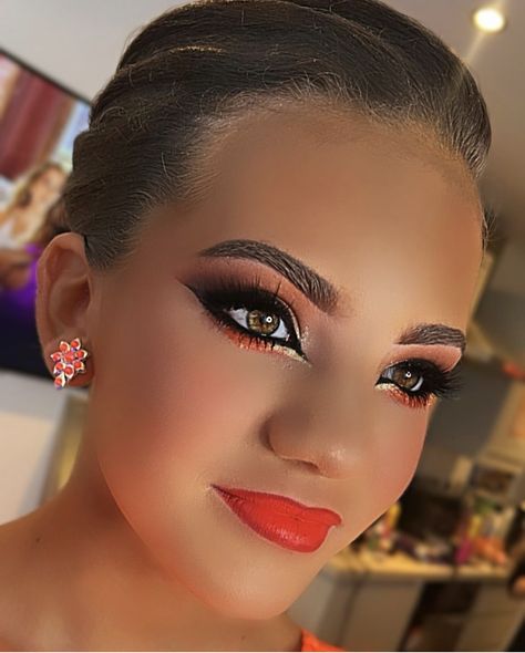 Latin Dance Makeup, Ballroom Competition Makeup, Dancesport Makeup, Comp Makeup, Dance Competition Makeup, Ballroom Makeup, Latin Makeup, Competition Makeup, Orange Eye Makeup