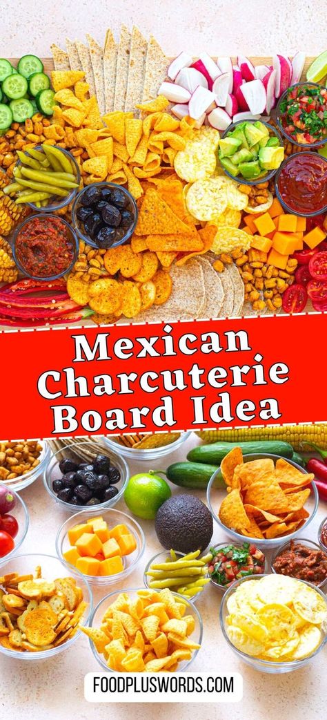 Authentic Mexican Appetizers, Mexican Party Food Ideas, Mexican Theme Party Food, Mexican Charcuterie Board, Party Food Sides, Mexican Charcuterie, Mexican Finger Foods, Themed Charcuterie Board, Mexican Food Recipes Appetizers