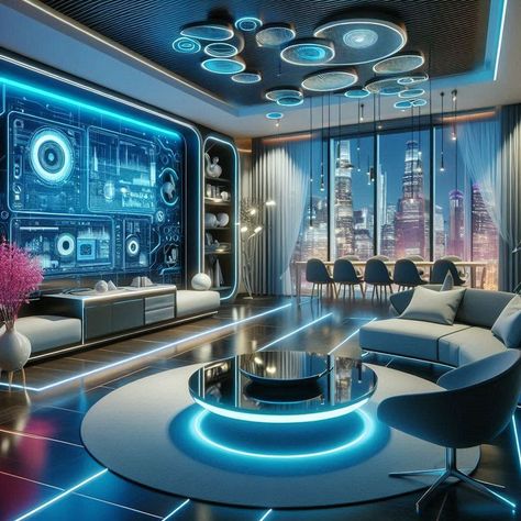 Robotics Lab Interior Design, Arcade Business, High Tech Office, Futuristic Rooms, Technology Advertising, Futuristic Home Design, Futuristic Living Room, Futuristic Room, High Tech Interior