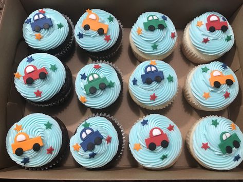 Car Cake For 2nd Birthday, Two Fast Cupcakes Birthday, Car Cupcakes For Boys, Car Birthday Cupcakes, Car Cake 2nd Birthday, Car Themed Cakes Boys, 1st Birthday Cupcakes For Boys, First Birthday Cupcakes Boy, Transportation Cupcakes