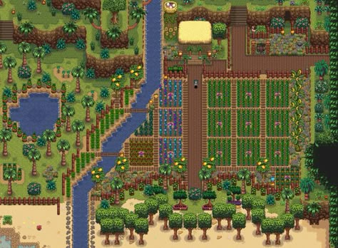 Stardew Farms, Stardew Valley Layout, Stardew Valley Tips, Types Of Farming, Stardew Valley Farms, Valley Game, Farm Plans, Farm Layout, Minecraft Construction