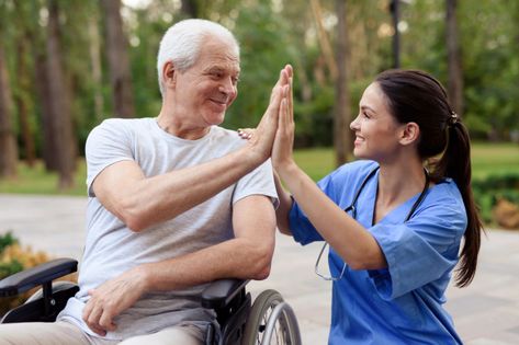 A nurse and an old man in a wheelchair h... | Premium Photo #Freepik #photo #tree #people #summer #woman Non Emergency Medical Transportation, Elderly Home Care, Theme Carnaval, Geriatric Care, Medical Transportation, Home Care Agency, Social Care, Senior Care, Home Health Care