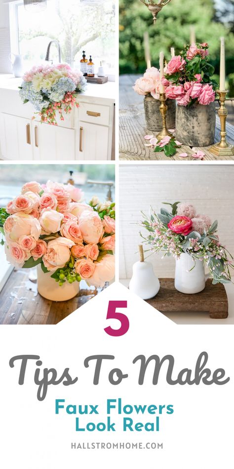 Faux Flowers And Greenery, Diy Flower Arrangements Fake Home Decor, Diy Fake Flowers Decor, Mixing Real And Fake Flowers Wedding, Diy Faux Floral Centerpieces, Artificial Floral Arrangements Diy, Fake Flower Arrangements Diy Ideas, Fake Floral Arrangements Diy, Diy Faux Flower Arrangements