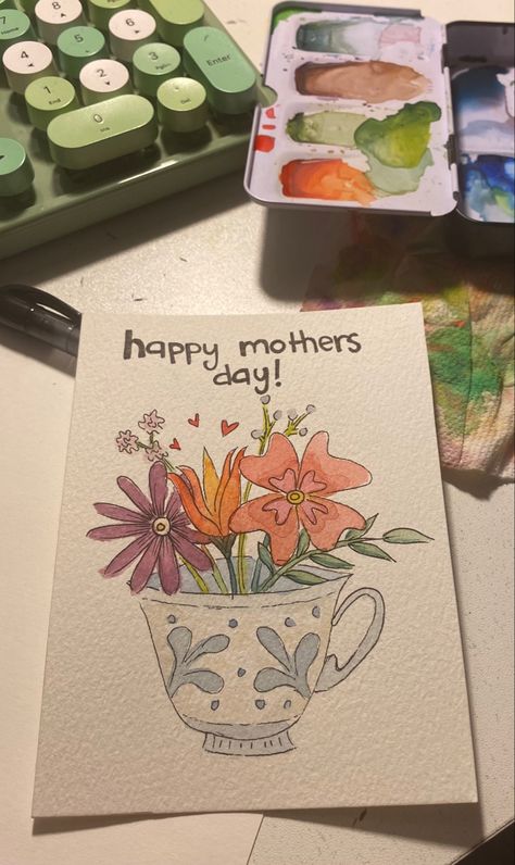 Mothersday Homemade Cards, Mother's Day Painting Watercolor, Mothered Day Card, Mother’s Day Cards Handmade Drawings, Mother’s Day Homemade Card Ideas Easy, Mother’s Day Card Watercolors, Mother Day Cards Watercolor, Mother’s Day Card Diy Aesthetic, Mother Day Card Ideas Aesthetic