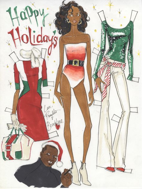 Paperdoll by me (Renaldo Barnette) My Christmas card for 2014 History Of Paper, Barbie Paper Dolls, Star Of The Day, Beautiful Paper, Doll Play, Fashion Design Sketches, Paper Toys, Holiday Themes, Black Paper