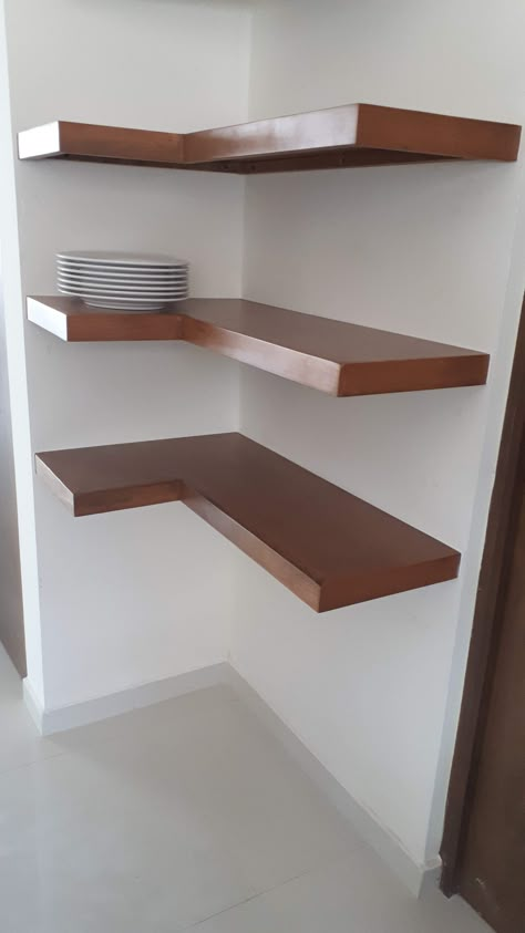 Metal And Wood Decor, Diy Floating Shelf, L Shaped Shelves, Corner Shelf Design, Adding Storage, Kitchen Island Plans, Kitchen Cupboard Designs, Bathroom Wall Shelves, Bedroom Cabinets