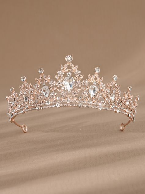 Rose Gold  Collar  Zinc Alloy   Embellished   Wedding & Event Small Quince Crowns, Quinceañeras Crown, Xv Crowns, Rose Gold Quinceanera Theme, Quince Tiaras, Gold Quinceanera Theme, Quinceanera Crowns, Quince Crowns, Quince Crown