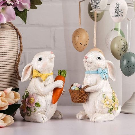 cute bunnies Easter table decorating ideas Easter Bunny Cartoon, Birch Tree Decor, Easter Gift For Adults, Easter Pillows, Bunny House, Rabbit Decor, Rabbit Figurine, Easter Gifts For Kids, Easter Bunny Decorations