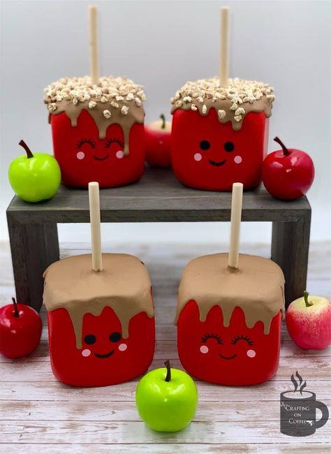 Wooden Marshmallow, Coffee Bar Fall Decor, Bar Fall Decor, Coffee Bar Fall, Marshmallow Toppers, Cocoa Coffee Bar, Apple Marshmallow, Dice Crafts, Fake Marshmallows