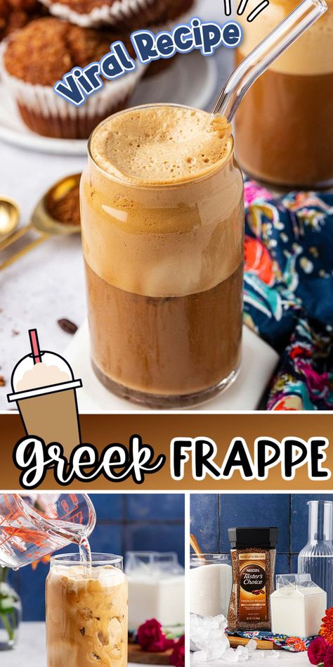 This Viral Greek Frappe is a homemade iced coffee recipe made in just 5 minutes or less using only 4 ingredients! This frothy, smooth coffee will convert you to being a fan of instant coffee after just one sip of this delicious drink! via @sugarandsoulco Homemade Iced Coffee Recipe, Frappe Coffee, Thai Coffee, Homemade Iced Coffee, Dairy Free Coffee, Ice Caramel Macchiato, Frappe Recipe, Iced Coffee Recipe, Speciality Coffee Shop