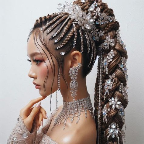 Long Princess Hair, Hairstyles With Glitter, Fantasy Hair Styles, Princess Hair Styles, Fantasy Makeup Looks, Queen Hairstyles, Princess Hairstyle, Κούρεμα Bob, Drag Make-up