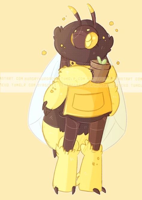 Anthro Bee Character, Bee Person Character Art, Bee Humanoid, Insect Fursona, Fursona Adoptables, Bee Oc Drawing, Bee Fursona, Cute Creature Concept Art, Moth Fursona