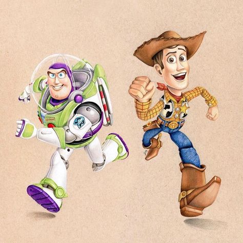 Buzz Lightyear & Woody (Drawing by JuliannaMaston @Instagram) #ToyStory Woody Drawing, Disney Inspired Tattoos, Disney Sleeve, Space Ranger, Disney Drawings Sketches, Prismacolor Art, Disney Paintings, Toy Story Characters, Woody And Buzz