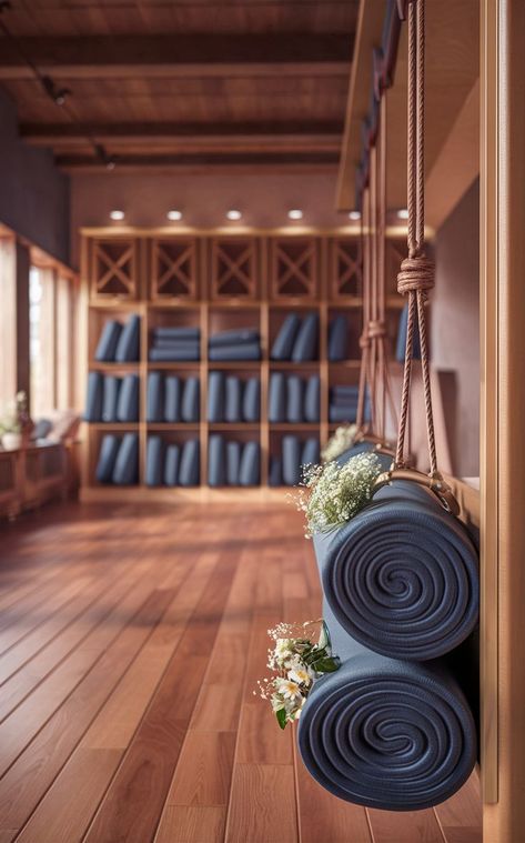 An elegant yoga studio with inviting, organized mat storage. Yoga Equipment Storage, Mat Storage Ideas, Gear Room, Yoga Mat Storage, Storage Idea, Equipment Storage, Yoga Gear, Yoga Equipment, Wild Roses