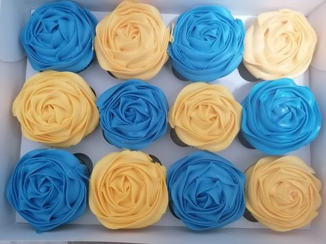 Yellow And Blue Cupcakes, Yellow Cupcakes With Chocolate Frosting, Purple And Yellow Cupcakes, Michigan Cupcakes Go Blue, Pastel Yellow Aesthetic Cupcakes, Yellow Cupcakes, Blue And Yellow, Yellow, Plants