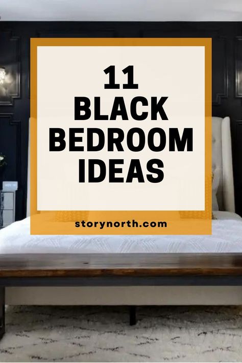 Save this pin for chic and sophisticated black bedroom inspiration! Discover how these ideas can bring elegance and style to your home decor. #BlackBedroom #HomeDecorIdeas #InteriorDesigninspiration Bedroom Black Accents, One Black Wall Bedroom Ideas, Black Accent Wall In Bedroom, Black Guest Bedroom, Black Accent Bedroom, Black Bedroom Walls, Black And Gold Bedroom Aesthetic, Black Wall Bedroom Ideas, Black Bedrooms