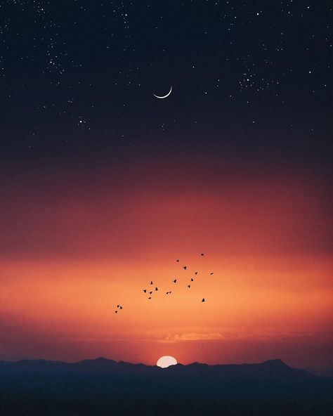 Moon And Sunset Wallpaper, Moon And Sun In The Sky, Sun And Moon Aesthetic Art Wallpaper, The Sun And Moon Aesthetic, Sun Moon Wallpaper Aesthetic, Sol And Luna Aesthetic, Sunset Moon Painting, Sun Moon Stars Aesthetic, Sunset And Moon Aesthetic