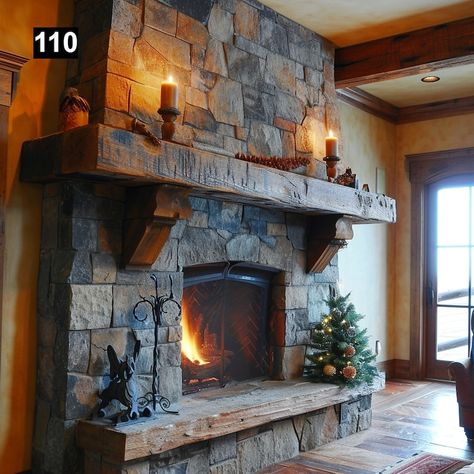 Gorgeous Reclaimed Wood Beam Fireplace Mantel With Wooden Corbels 110 - Etsy Wood Beam Fireplace, Beam Fireplace, Rustic Stone Fireplace, Cabin Fireplace, Reclaimed Wood Beams, Wooden Corbels, Rock Fireplaces, Wood Beam, Farmhouse Fireplace