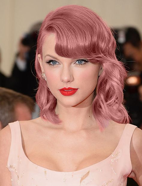 And this sweetheart pink. | 12 Ways Taylor Swift Could Dye Her Hair Like A Magical Unicorn Ats Wallpaper, Taylor Swift Red Lipstick, Taylor Swift Makeup, Sketchbook Practice, Taylor Swif, Taylor Swift Red, Dirty Blonde, Zooey Deschanel, Celebrity Beauty