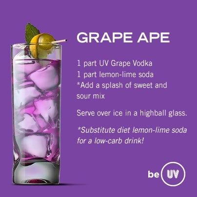 grape ape Uv Vodka Recipes, Grape Vodka, Glace Fruit, Grape Ape, Low Carb Drinks, Vodka Recipes, Liquor Drinks, Boozy Drinks, Vodka Drinks