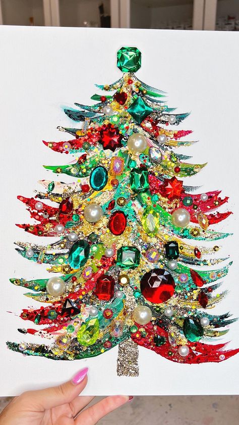 CHELSEA BAUGH | 🎄✨Biggest drop yet is live!! 18 new Christmas trees are now available! #christmastree #diychristmasdecor #diychristmastree #sparkle... | Instagram Gem Christmas Tree, Rhinestone Christmas Tree, Colorful Christmas Diy, Glitter Art Diy, Christmas Art Ideas, Joy Decorations, Winter Art Lesson, Tomorrow Is The Day, Crafty Christmas