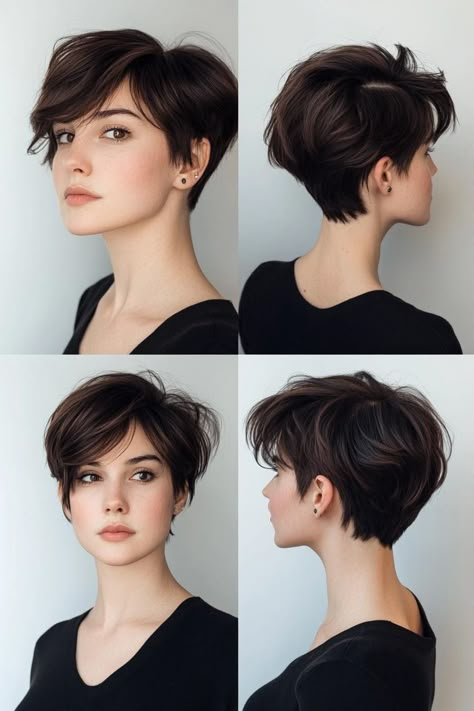 Flirty Short Hairstyles, Grown Out Short Hair, Style Side Swept Bangs, Boyish Haircut, Red Hair Cuts, Messy Layers, Short Hair Fringe, Sleek Short Hair, Short Layered Bob