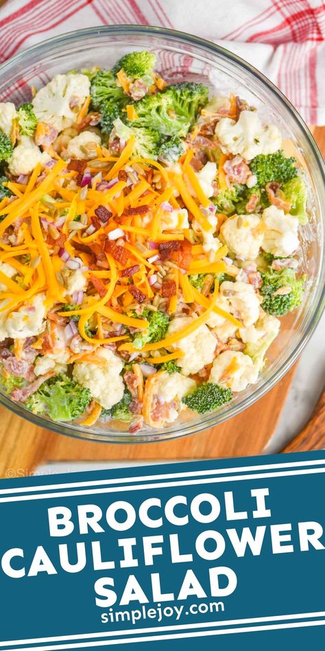 Broccoli Cauliflower Salad is easy to throw together and so delicious. This is classic side dish recipe that is loved at family functions and picnics. Cauliflower Salad With Bacon, Bacon Cauliflower Salad, Broccoli And Cauliflower Salad, Broccoli Cauliflower Salad Recipes, Special Salad, Salad Table, Cauliflower Salad Recipe, Salad Broccoli, Sliced Carrots