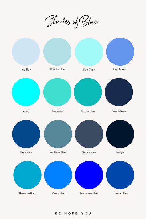 Blue Colours Name, Shades Of Blue Palette, Shades Of Blue Color Palette, Colors Names Chart Shades, Purple Color Names, Green Color Names, Color Names Chart, Colors Of Blue, Colour Names