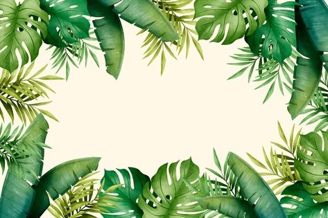 Hand painted watercolor tropical leaves ... | Free Vector #Freepik #freevector #background #watercolor #summer #nature Hawaiian Background, Spring Flowers Background, Green Leaf Background, Red Background Images, Leaves Background, Tropical Background, Watercolor Tropical, Leaf Border, Background Clipart