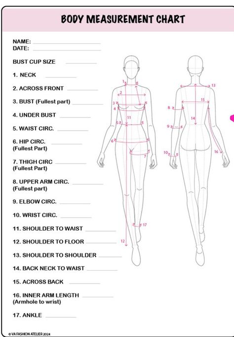 Fashion Measurement Chart, Mesurments Chart For Women, Tailor Measurement Sheet, Body Measurement Chart Women, How To Measure Body Inches, Body Measurement Chart For Sewing, Sewing Measurements Women, Sewing Measurements Chart, Measurements Chart For Women