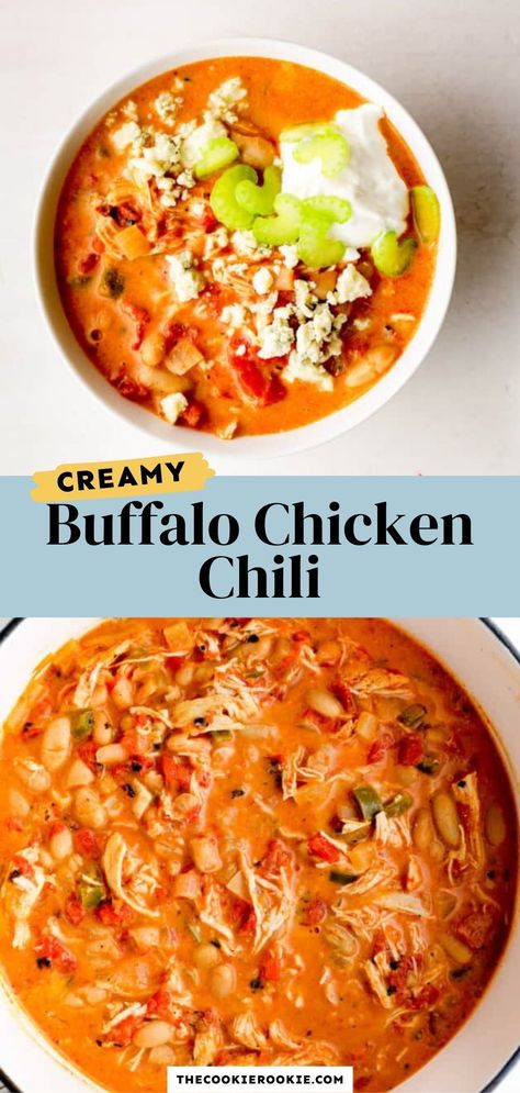 Creamy Buffalo Chicken Chili, Buffalo Chicken Chili Soup, Best Buffalo Chicken Chili, Instant Pot Buffalo Chicken Chili, Spicy Buffalo Chicken Chili, Spicy Chicken Chili Crockpot, Stovetop Chicken Chili Recipe, Mild Spicy Recipes, Chilli Recipe Unique