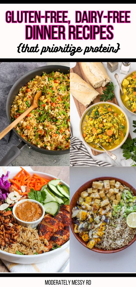 Add some variety to your day-to-day with these 30+ gluten-free, dairy-free dinner recipes that prioritize protein. Meal preparation is a little trickier when living a life with dietary restrictions, whether a preference or intolerance. Save this post to eliminate boredom and for inspiration for future meals! High Protein Meals Dairy And Gluten Free, Gluten Free Dairy Free High Protein Dinner, Chicken Dinners Dairy Free, High Protein Meals Gf Df, No Wheat No Dairy Recipes, Easy Fast Dinner Recipes Dairy Free, High Protein Meals Without Dairy, High Protein Dairy Free Dinner Recipes, Quick Gluten Free Dairy Free Dinner