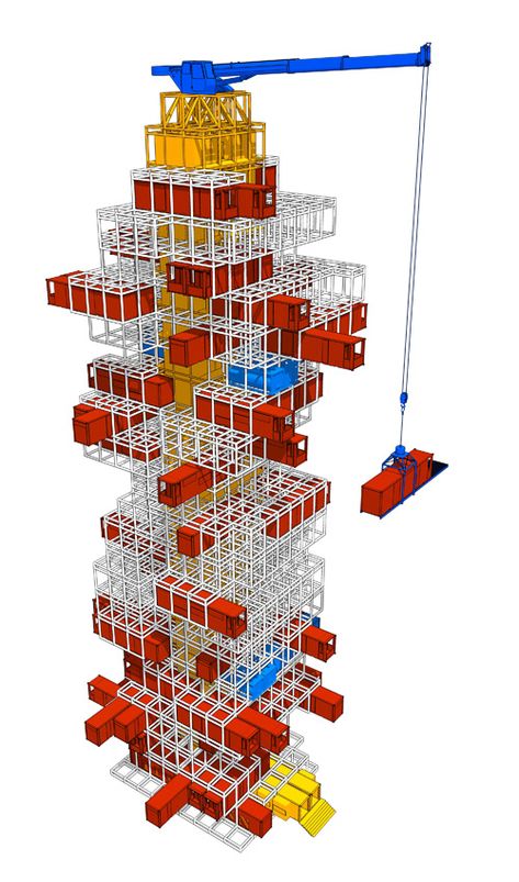 Shipping Container Homes & Buildings: Shipping Container Modular Smart Building Concept with Plug-In Mobile Rooms that Can "Travel" Concept Hotel, Building Videos, Shipping Container Architecture, Modular Housing, Smart Building, Container Buildings, Hotel Concept, Container Architecture, Skyscraper Architecture